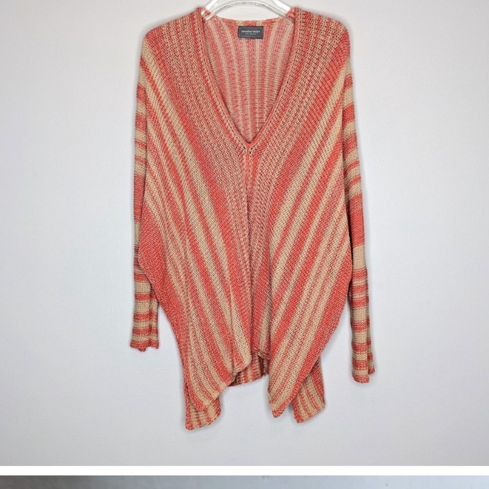 Wooden Ships Tan Orange Vertical Striped Sweater Long Sleeve V-Neck Size S/M